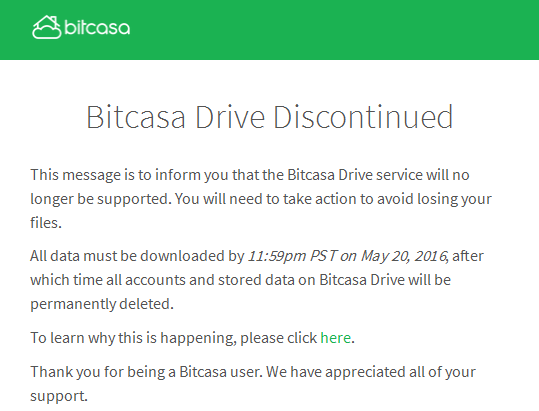 Bitcasa Drive Discontinued