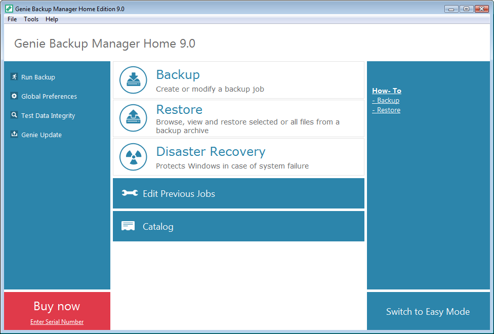 Genie Backup Manager home screen