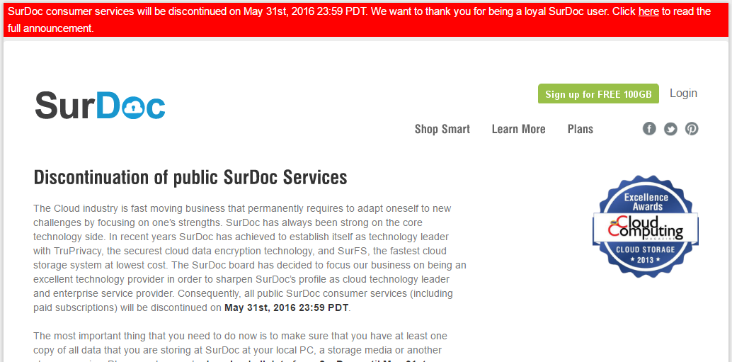Notice posted on SurDoc's website